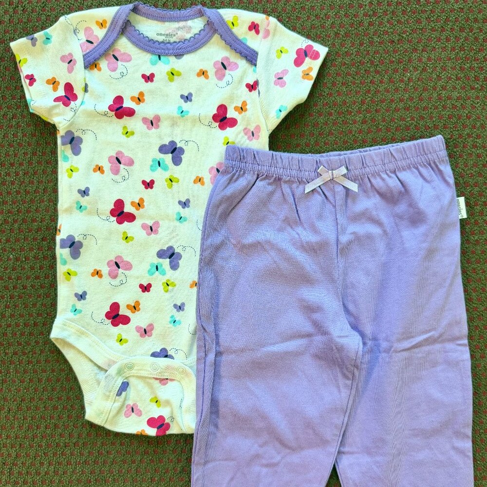Onesies Brand 6-9M 2pc Butterfly Outfit Set Rainbow Colorful Purple Pants LN
